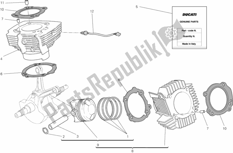 All parts for the Cylinder - Piston of the Ducati Monster 795 ABS Corse Stripe CHN-Thailand 2015